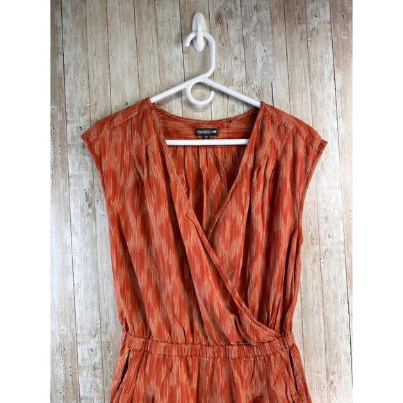 Toad&Co Shakti‎ Romper Womens M Rust Ikat Organic Stretch Tie Waist Faux Wrap - Picture 6 of 12